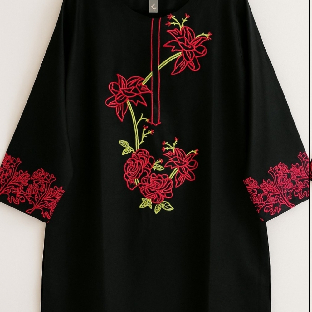 Elegant Black Floral Embroidered Women's Top